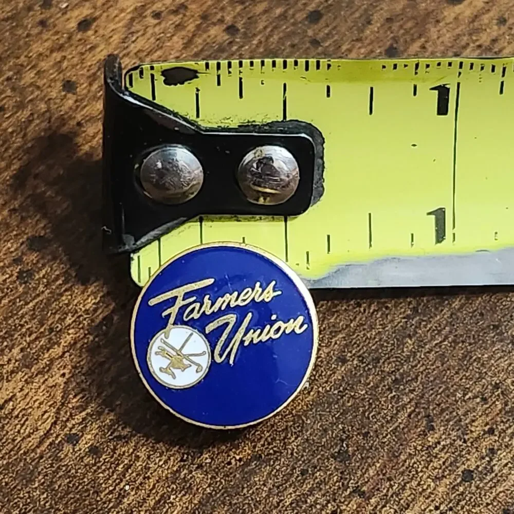 Vintage Farmers Union Blue Enamel Lapel Pin Agriculture Trade Tie Tac Badge USA